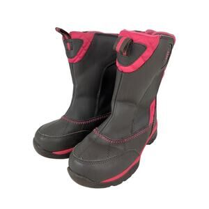 Girls Lands End Quilted Winter Boots Size 2M Pink & Black Water-Resistant